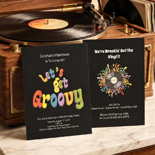 Convite de Aniversário de 60 anos Retro Groovy