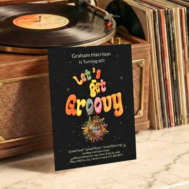 Convite de Aniversário de 60 anos Retro Groovy (Criador carregado)