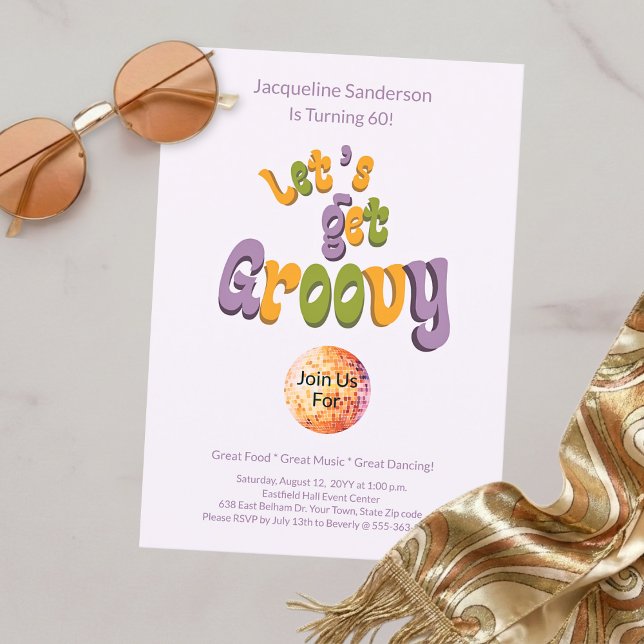 Convite de Aniversário de 60 anos Retro Groovy (Criador carregado)