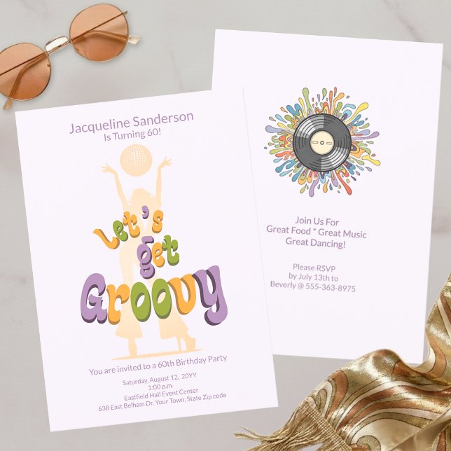 Convite de Aniversário de 60 anos Retro Groovy (Criador carregado)