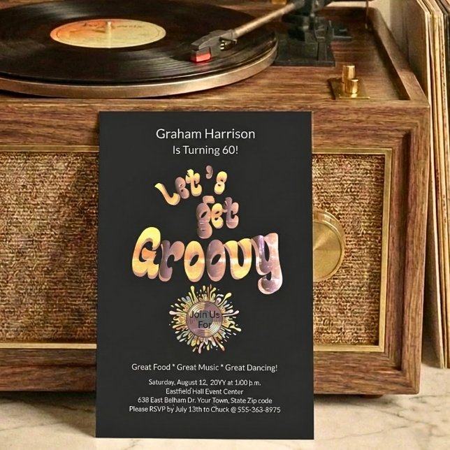Convite de Aniversário de 60 anos Retro Groovy (Criador carregado)