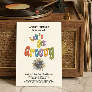 Convite de Aniversário de 60 anos Retro Groovy