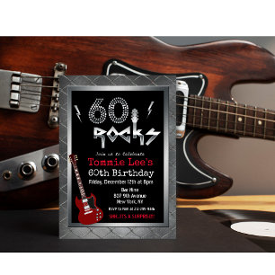 Convite de Aniversário de 60 Anos Rockstar Guitar