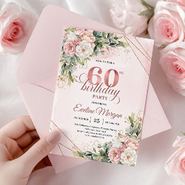 Convite de Aniversário de 60 Anos Rose Gold Dusty