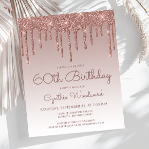 Convite de Aniversário de 60 Anos Rose Gold Econôm