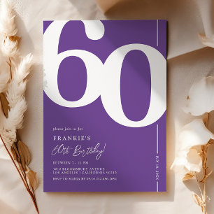 Convite de Aniversário de 60 anos Roxo na Moda