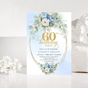 Convite de Aniversário de 60 anos Rustic Blue Peon