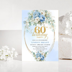 Convite de Aniversário de 60 anos Rustic Dusty Blu