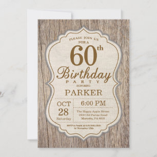Convite de Aniversário de 60 Anos Rústico Madeira