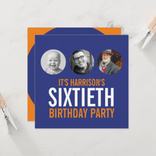 Convite de aniversário de 60 fotografias a laranj