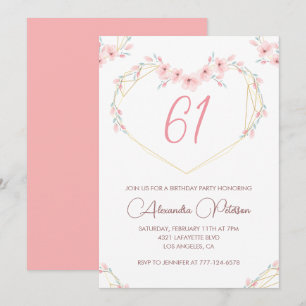 Convite de Aniversário de 61 anos em Floral Boho c