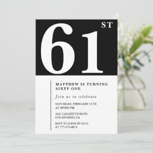 Convite de aniversário de 61 anos preto Elegante C