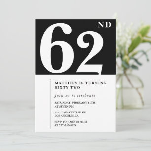 Convite de aniversário de 62 anos preto Elegante C