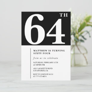 Convite de aniversário de 64 anos preto Elegante C