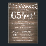Convite de Aniversário de 65 Anos de Casamento Rus<br><div class="desc">Convite de Aniversário de 65 Anos de Casamento. Fundo de Madeira Rústica. Luzes de Corda. 1º, 2º, 3º, 4º, 5º, 10º, 15º, 20º, 25º, 30º, 35º, 40º, 45º, 50º, 55º, 60º, 65º, 70º, 75º, 80º, Qualquer Ano. Aniversário Adulto. Festa de Aniversário de Homem ou Mulher. Para personalização adicional, clique no...</div>