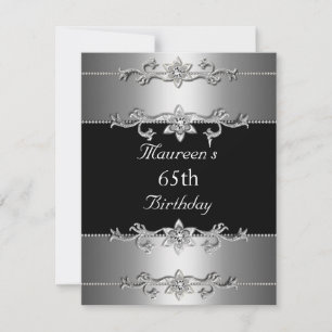 Convite de Aniversário de 65 anos Elegante Preto P