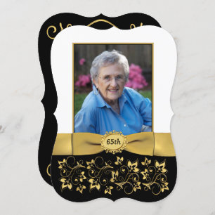 Convite de aniversário de 65 fotos, preto, branco,