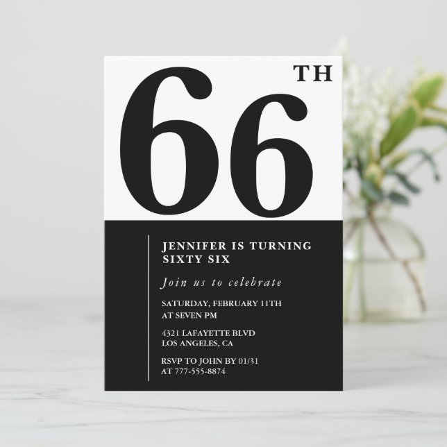 Convite de aniversário de 66 anos elegante para mu (Em pé/Frente)