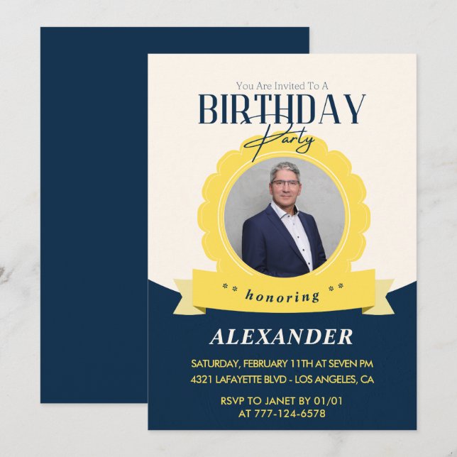 Convite de aniversário de 66 anos Moderno Chic (Frente/Verso)