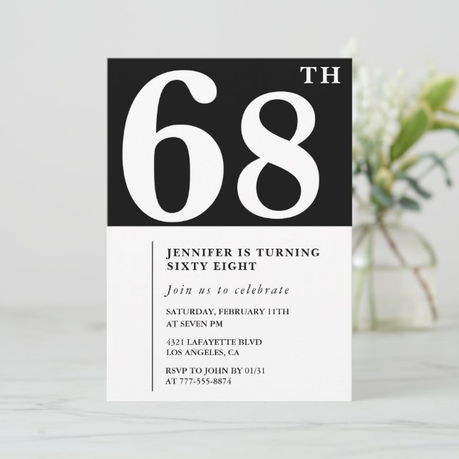 Convite de aniversário de 68 anos mulher Elegante  (Em pé/Frente)