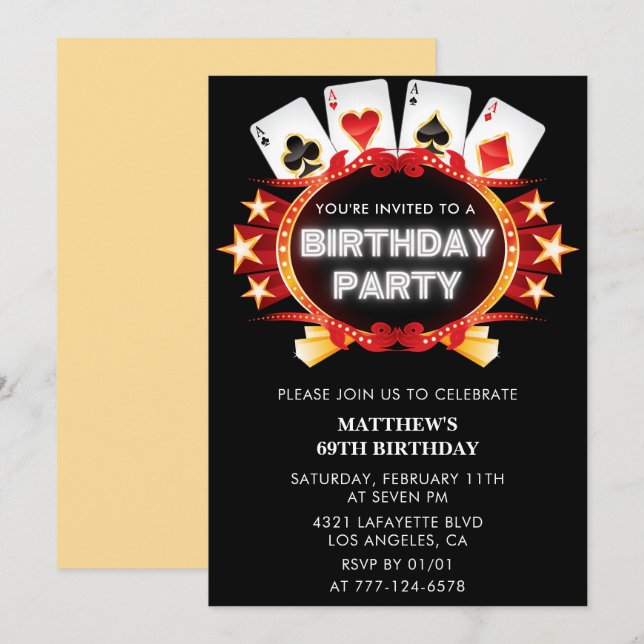 Convite de aniversário de 69 anos com carta de jog (Frente/Verso)