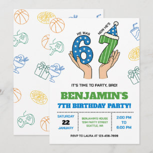 Convite de Aniversário de 6-7 Anos para Meninos, M