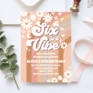 Convite de Aniversário de 6 anos Arco-íris Retrô