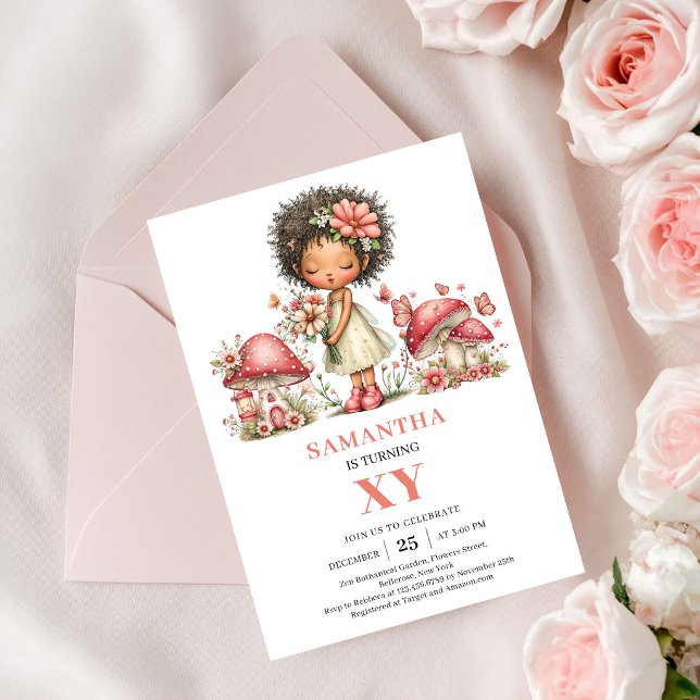 Convite de Aniversário de 6 anos da Fada Brilhante (Sparkle Fairy 6th Birthday Pink Mushroom Invitation)