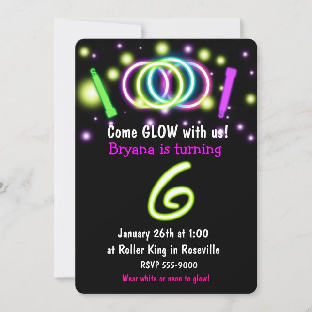 Convite de Aniversário de 6 anos da GLOW Lights Id (Frente)