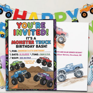 Convite de Aniversário de 6 anos de Monster Trucks