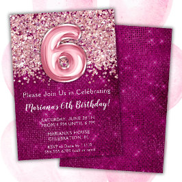 Convite de Aniversário de 6 anos Feminino Magenta
