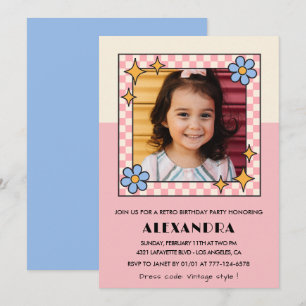 convite de aniversário de 6 anos Flores Cor-de-Ros