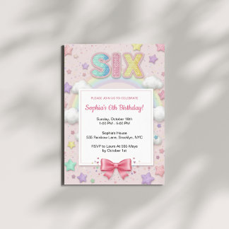 Convite de Aniversário de 6 Anos Menina Brilho Seq