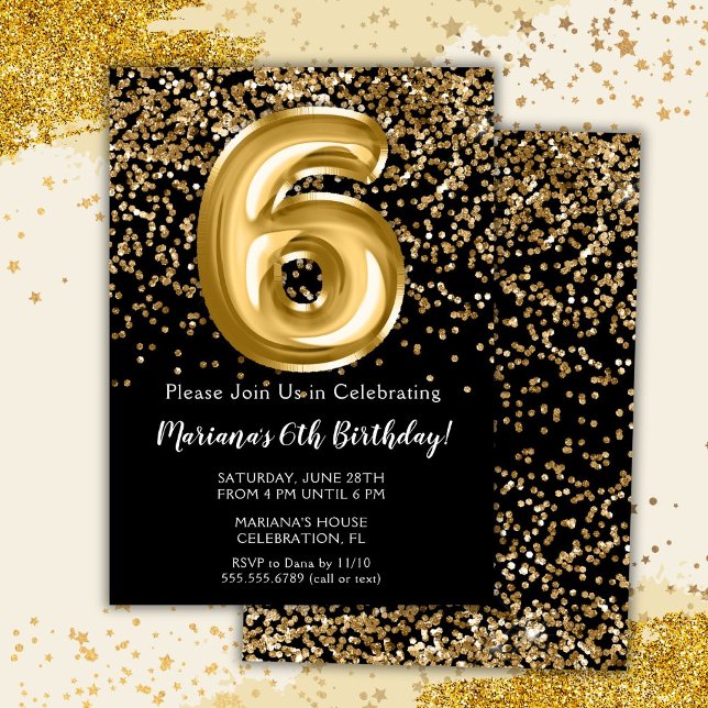 Convite de Aniversário de 6 anos para Menina Black (Criador carregado)