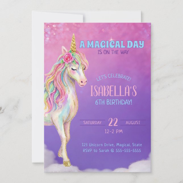 Convite de Aniversário de 6 anos para Meninas Unic (Frente)