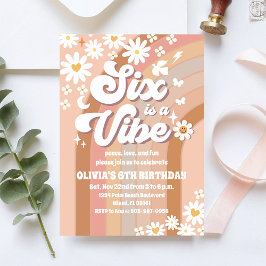 Convite de Aniversário de 6 anos Retro Arco-íris