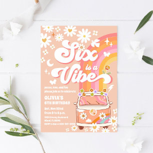 Convite de Aniversário de 6 anos Retro Hippie