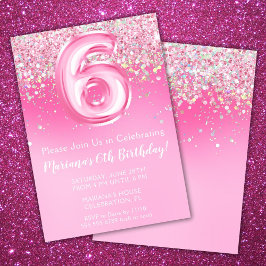 Convite de Aniversário de 6 anos Rosa Menina Brilh