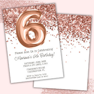 Convite de Aniversário de 6 anos Rose Gold