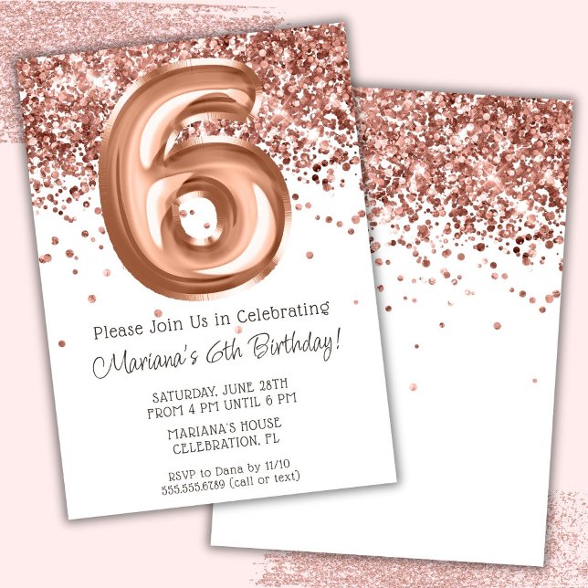 Convite de Aniversário de 6 anos Rose Gold (Criador carregado)