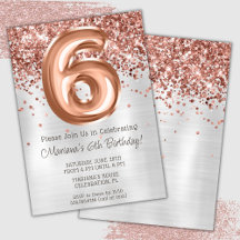 Convite de Aniversário de 6 anos Rose Gold Silver
