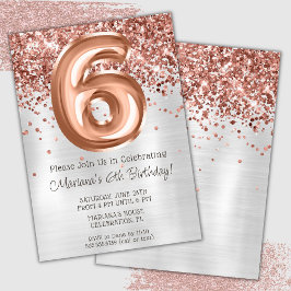 Convite de Aniversário de 6 anos Rose Gold Silver