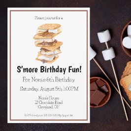 Convite de Aniversário de 6 anos Watercolor S'more