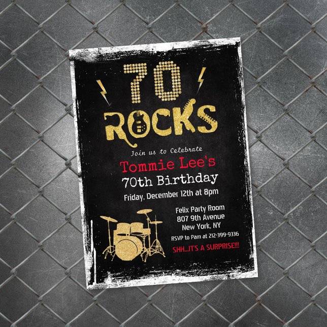 Convite de Aniversário de 70 Anos 70 Rocks Rocksta (Criador carregado)