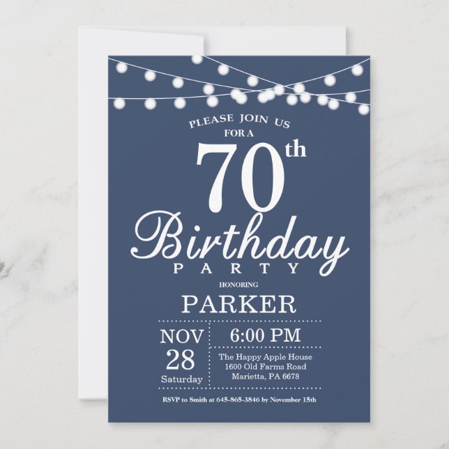 Convite de Aniversário de 70 anos Azul (Frente)
