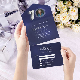 convite de aniversário de 70 anos azul marinho pra