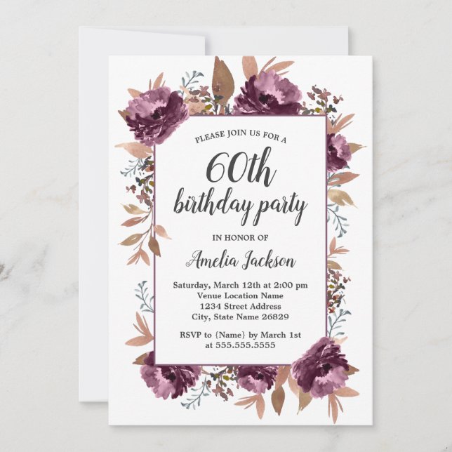 Convite de Aniversário de 70 anos Bloom Purple Wat (Frente)