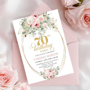 Convite de Aniversário de 70 anos Boho Blush Roses