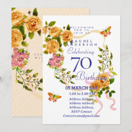Convite de Aniversário de 70 anos com Fita de Rosa