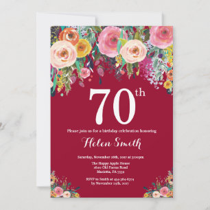 Convite de Aniversário de 70 anos com Floral Burgu